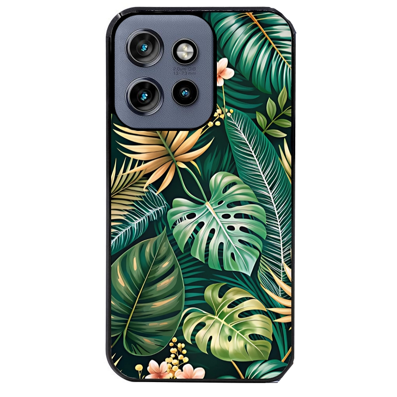 Coque noire taperso pour Moto Edge 60 et Neo Fusion Pro avec motif jungle dore protection antichoc personnalisée