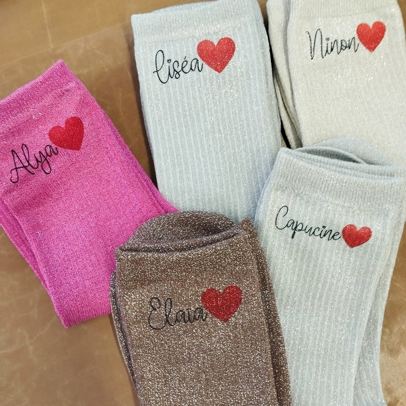 Chaussettes paillettes argent motif bichette