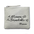 Porte monnaie personnalisé maman formidable ivoire en feutrine en feutrine ivoire