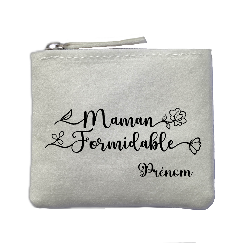 Porte monnaie personnalisé maman formidable ivoire en feutrine en feutrine ivoire
