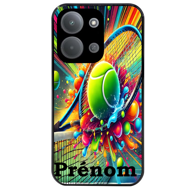 Coque noire taperso pour POCO C85 avec motif tennis color personnalisee protection antichoc personnalisée