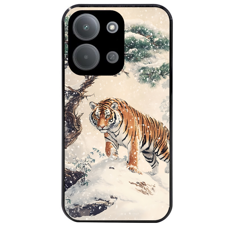 Coque noire taperso pour POCO C85 avec motif tigre bonzai protection antichoc personnalisée