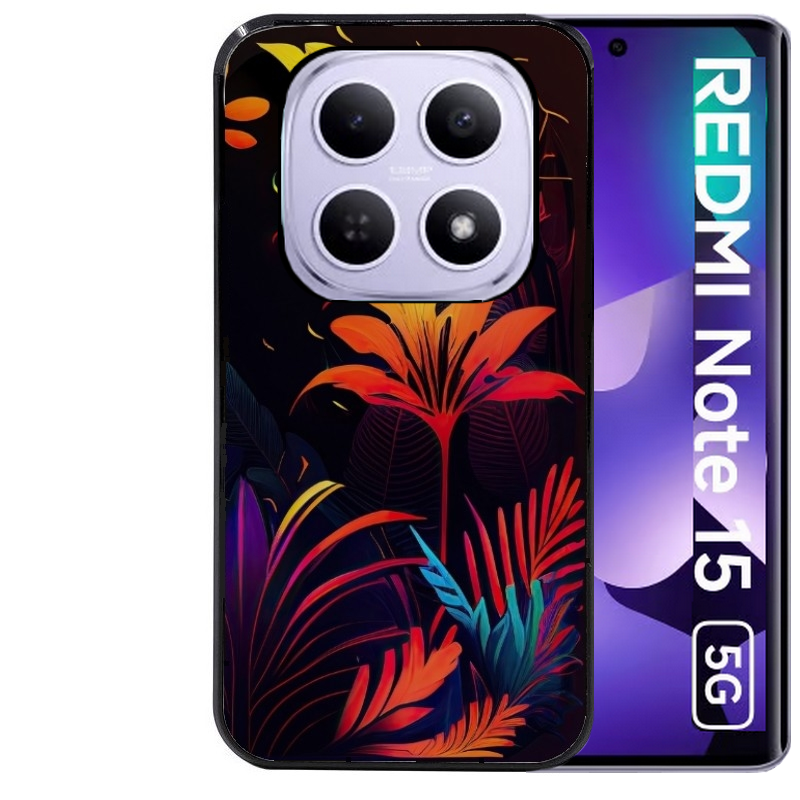Coque noire taperso pour Redmi Note 15 et PRO PLUS 4G 5G avec motif tropical jaune protection antichoc personnalisée