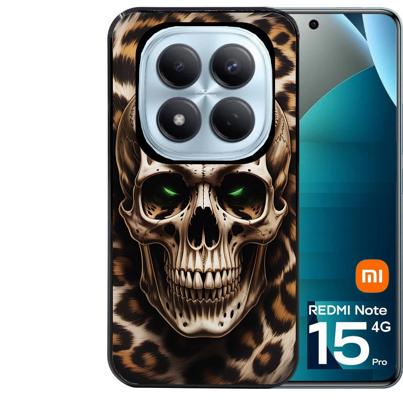 Coque noire taperso pour Redmi Note 15 et PRO PLUS 4G 5G avec motif tete de mort leopard protection antichoc personnalisée