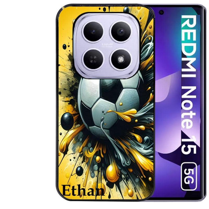 Coque noire taperso pour Redmi Note 15 et PRO PLUS 4G 5G avec motif football personnalisee protection antichoc personnalisée