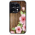Coque noire taperso pour OnePlus 11 et 12 avec motif bois avec fleur rose protection antichoc personnalisée
