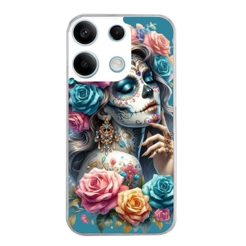 Coque taperso pour Redmi Note 13 4G 5G PRO avec motif tete de mort calavera bleu protection antichoc personnalisée