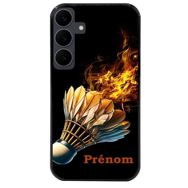 Coque noire taperso pour galaxy A06 A16 A26 A36 A56 avec motif badminton flamme personnalise protection antichoc personnalisée