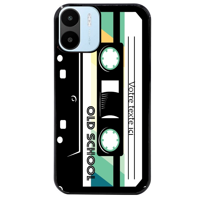 Coque noire taperso pour Redmi A1 et A2 personnalisable avec motif cassette vintage protection antichoc personnalisée