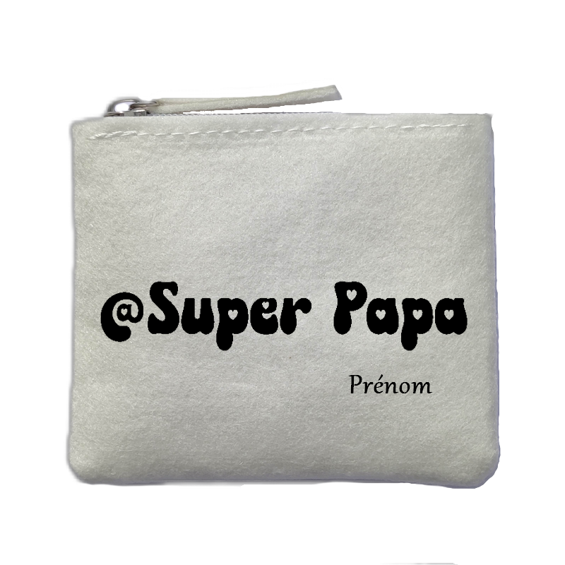 Porte monnaie personnalisé papa super ivoire en feutrine en feutrine ivoire