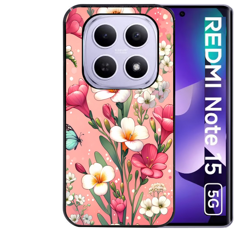 Coque noire taperso pour Redmi Note 15 et PRO PLUS 4G 5G avec motif fleur rose protection antichoc personnalisée