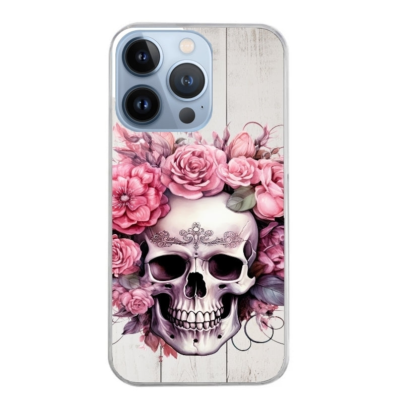 Coque taperso pour Iphone 12 et PRO MINI PRO MAX avec motif tete de mort floral protection antichoc personnalisée