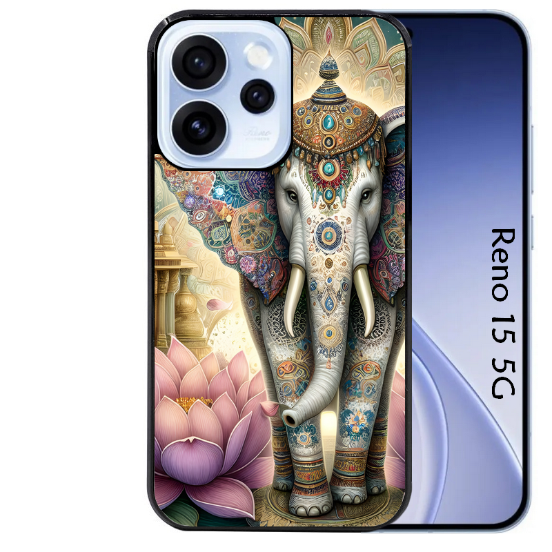 Coque noire taperso pour OPPO Reno 15 et F FS 5G avec motif elephant et lotus protection antichoc personnalisée