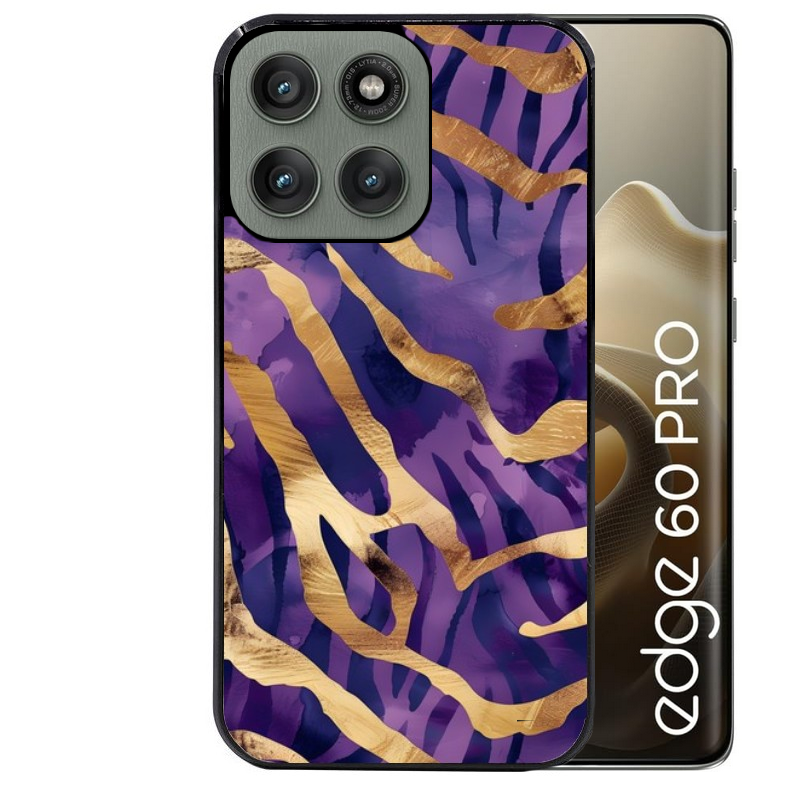 Coque noire taperso pour Moto Edge 60 et Neo Fusion Pro avec motif zebre violet protection antichoc personnalisée