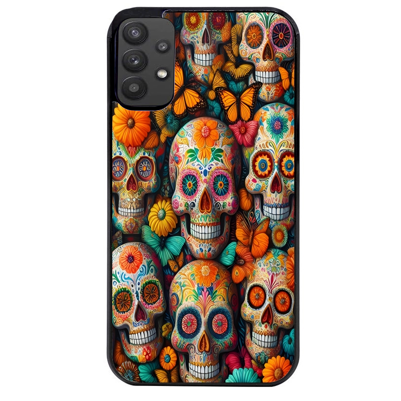 Coque noire taperso pour galaxy A22 A32 A52 A52S 4G 5G  avec motif mort mexicaine papillon protection antichoc personnalisée