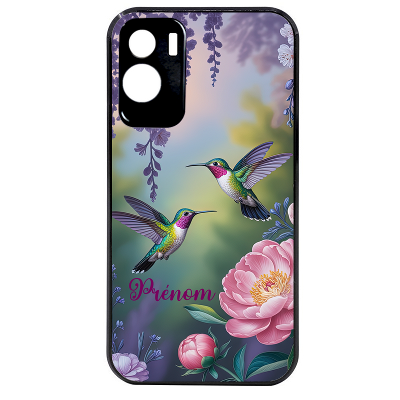 Coque noire taperso pour Honor 70 LITE 90 et LITE avec motif colibri couple personnalise protection antichoc personnalisée