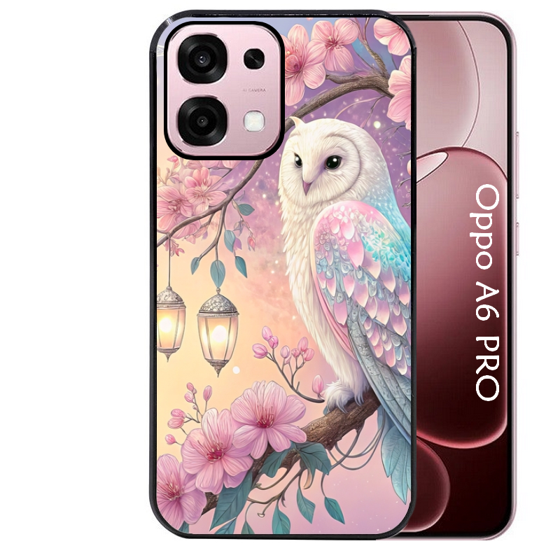 Coque noire taperso pour OPPO A6 PRO 4G et 5G avec motif chouette cerisier protection antichoc personnalisée