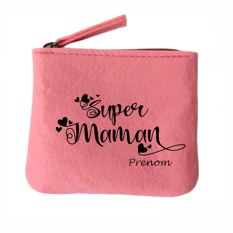 Porte monnaie personnalisé super maman en feutrine en feutrine