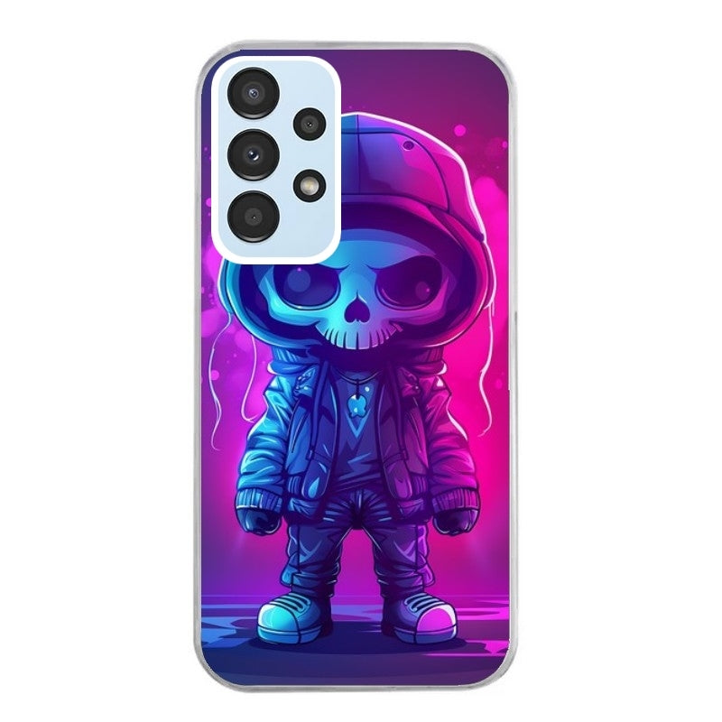 Coque taperso pour Galaxy A13 4G et 5G A23 A53 avec motif tete de mort skull fluo protection antichoc personnalisée