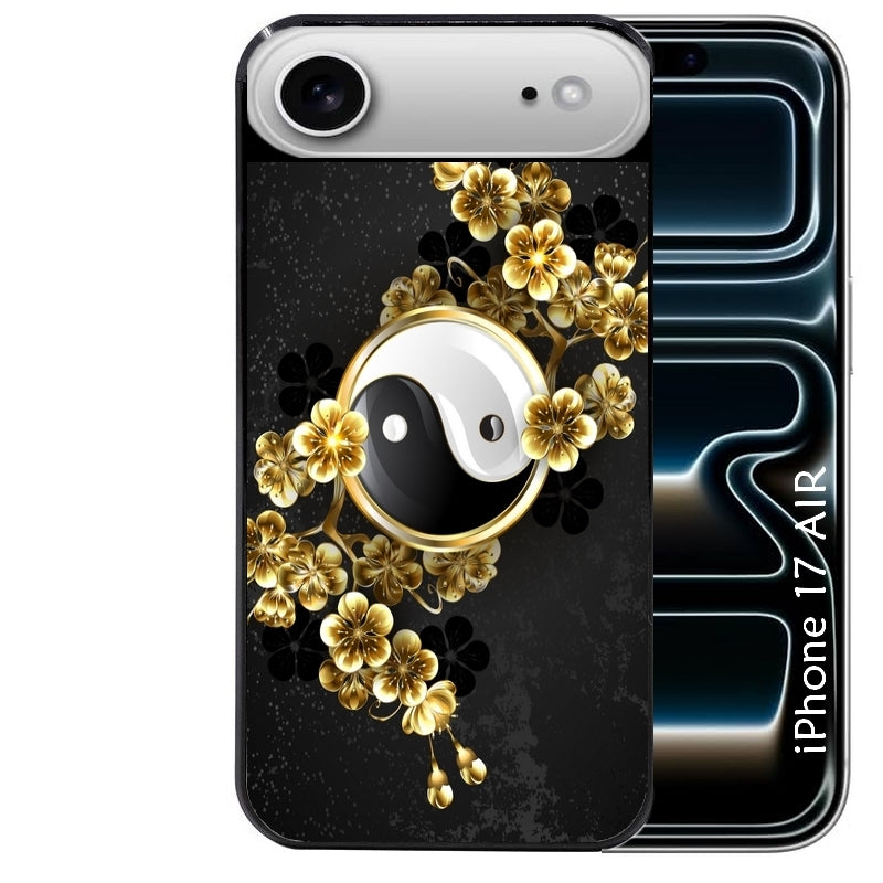 Coque noire taperso pour Iphone 17 17E AIR MAX PRO avec motif yin yang et fleur protection antichoc personnalisée