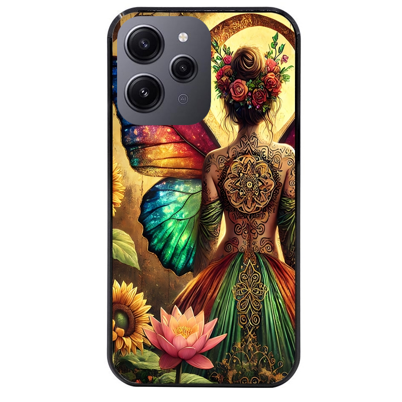 Coque noire taperso pour Redmi 12 4G et 5G avec motif fee et fleurs protection antichoc personnalisée