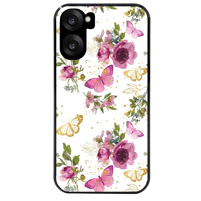 Coque noire taperso pour OnePlus Nord CE5 avec motif fleur et papillon protection antichoc personnalisée
