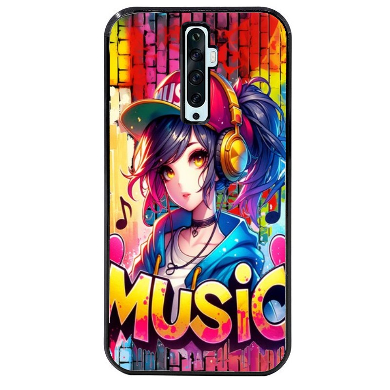 Coque noire taperso pour OPPO Reno 2 et 2Z avec motif anime manga et music protection antichoc personnalisée