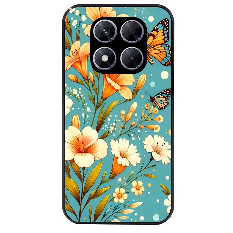 Coque noire taperso pour Redmi Note 14 et PRO PLUS 4G 5G avec motif fleur orange protection antichoc personnalisée