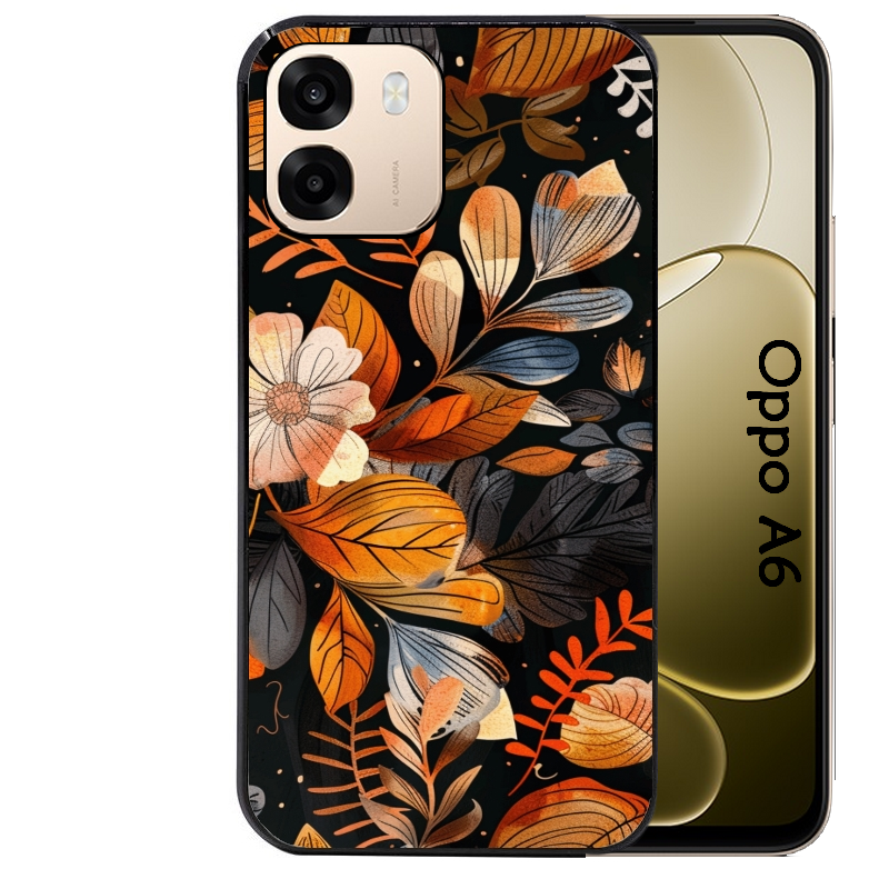 Coque noire taperso pour OPPO A6 A6X 4G et 5G avec motif fleur automne protection antichoc personnalisée