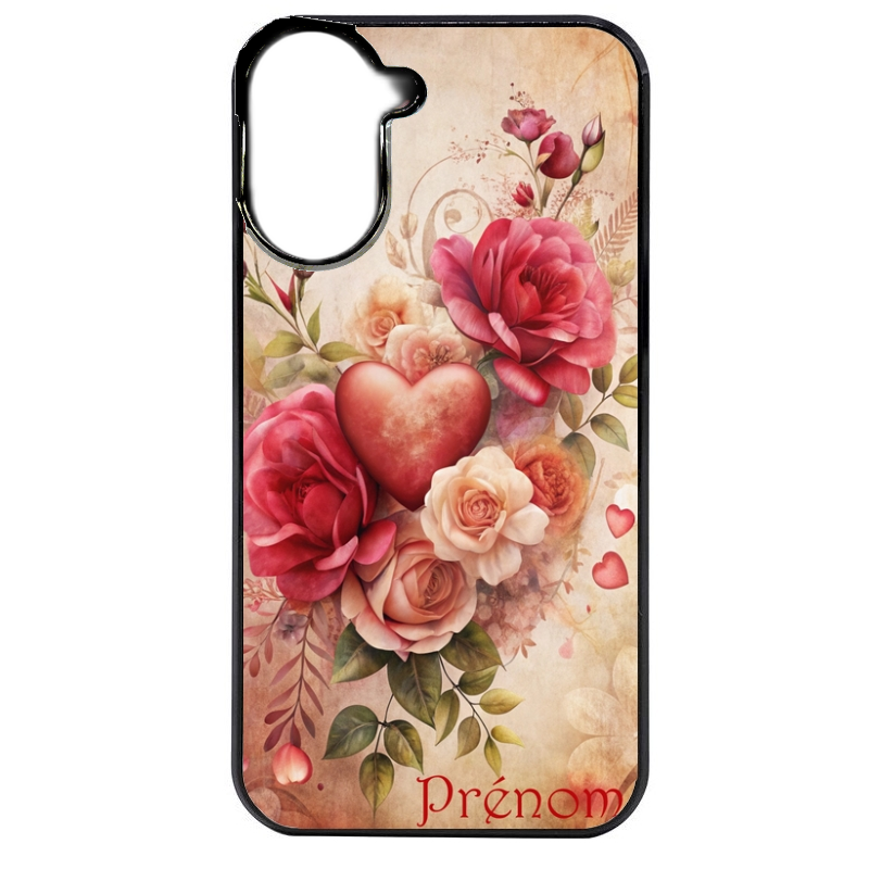 Coque noire taperso pour POCO C71 4G avec motif coeur et fleur personnalisee protection antichoc personnalisée