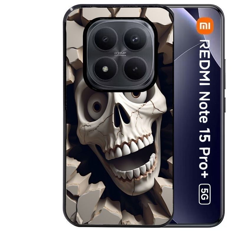 Coque noire taperso pour Redmi Note 15 et PRO PLUS 4G 5G avec motif tete de mort smile protection antichoc personnalisée