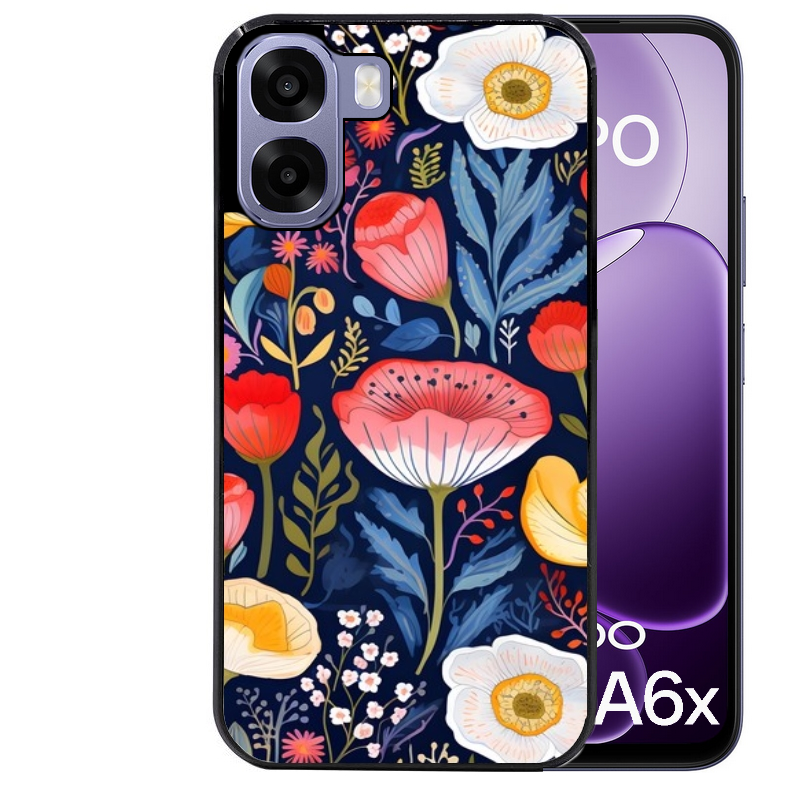Coque noire taperso pour OPPO A6 A6X 4G et 5G avec motif fleur coquelicot protection antichoc personnalisée