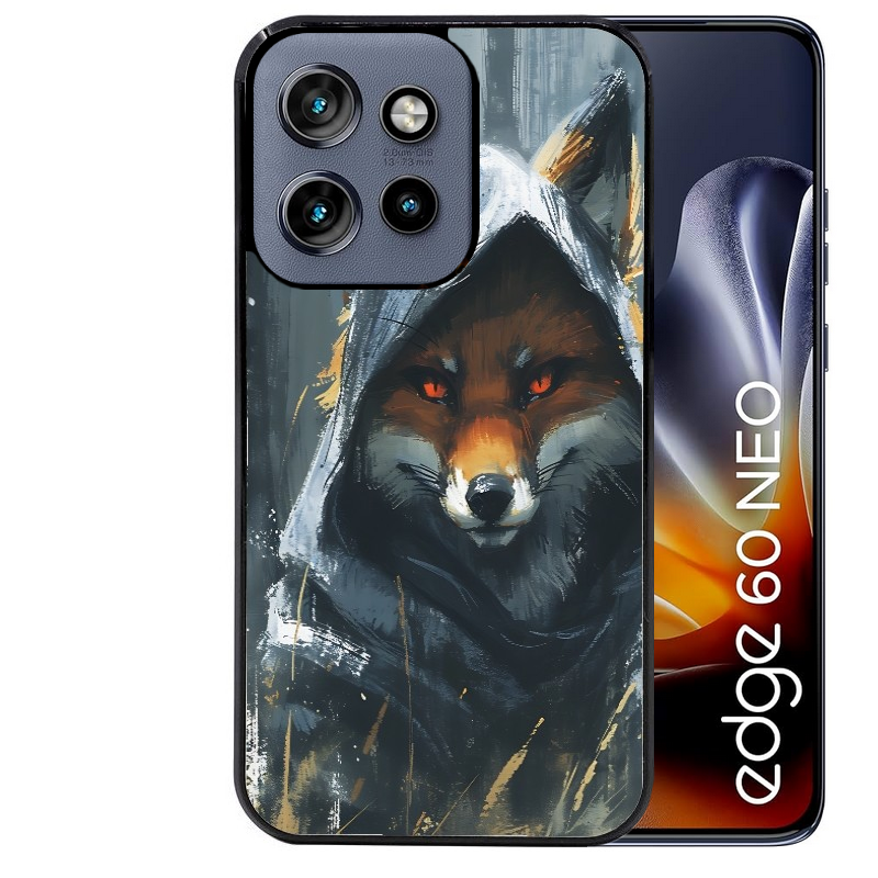 Coque noire taperso pour Moto Edge 60 et Neo Fusion Pro avec motif renard fox des bois protection antichoc personnalisée