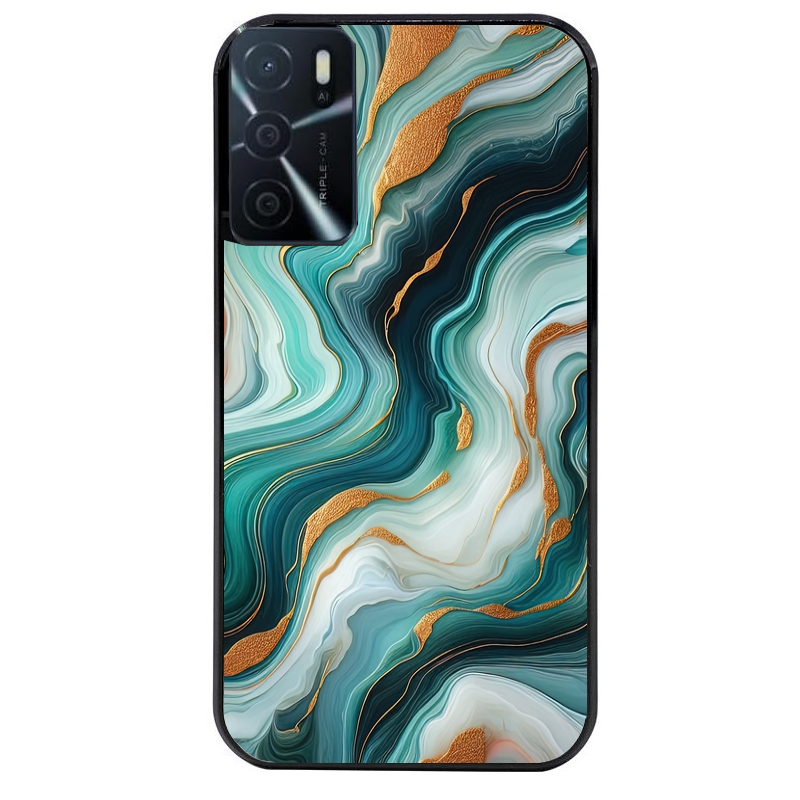 Coque noire taperso pour OPPO A16 et A16S avec motif marbre vert protection antichoc personnalisée
