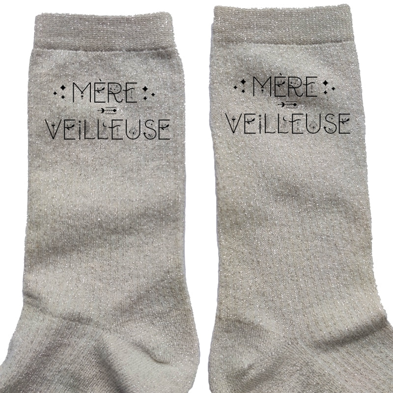 Chaussettes paillettes crème motif maman merveilleuse