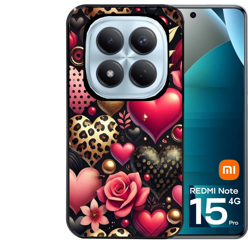 Coque noire taperso pour Redmi Note 15 et PRO PLUS 4G 5G avec motif coeur et leopard protection antichoc personnalisée
