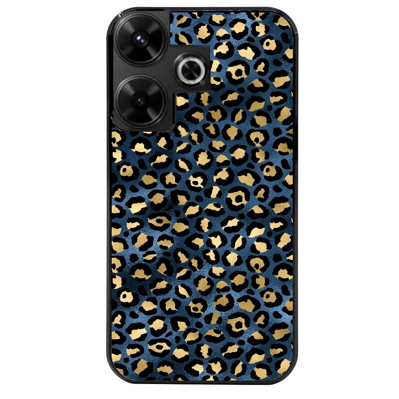 Coque noire taperso pour POCO M6 4G avec motif leopard bleu protection antichoc personnalisée