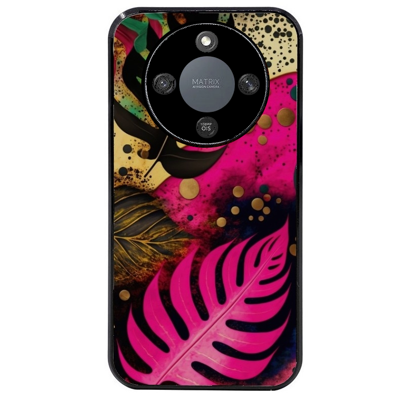 Coque noire taperso pour Magic 5 6 LITE et PRO avec motif tropical rose et des fleurs protection antichoc personnalisée