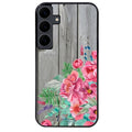 Coque noire taperso pour galaxy A07 A17 A27 A37 A57 avec motif bois gris et fleur rose protection antichoc personnalisée