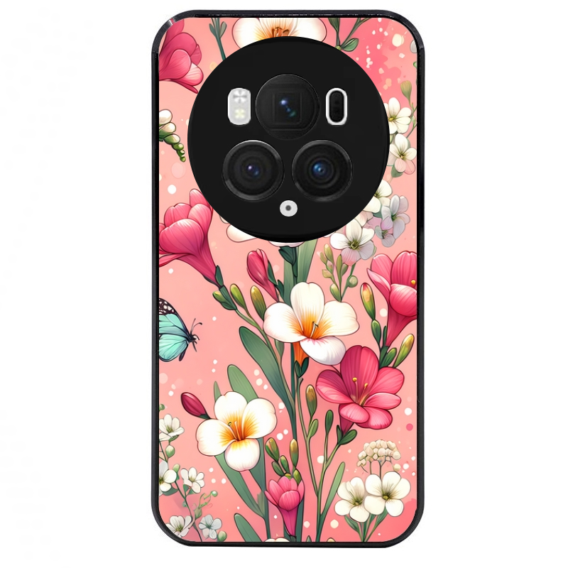 Coque noire taperso pour Magic 5 6 LITE et PRO avec motif fleur rose protection antichoc personnalisée