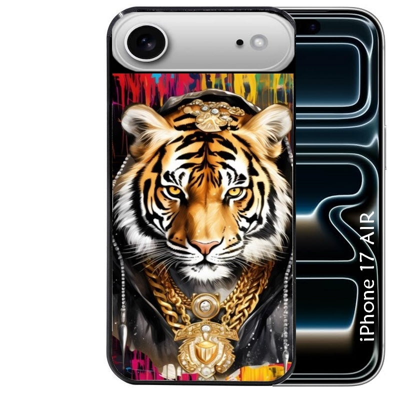 Coque noire taperso pour Iphone 17 17E AIR MAX PRO avec motif tigre style hip hop protection antichoc personnalisée