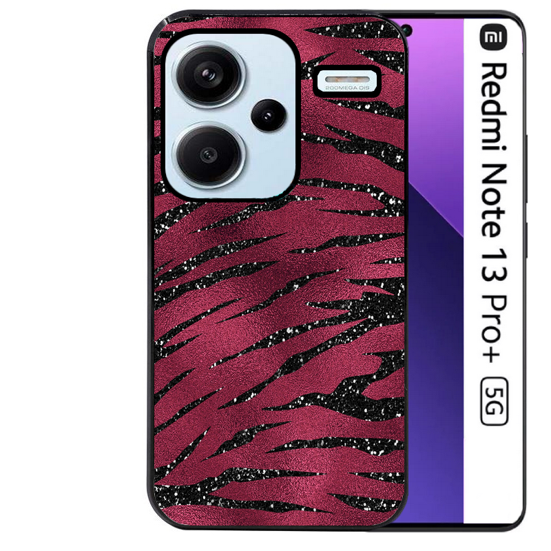 Coque noire taperso pour Redmi Note 13 PRO PLUS 5G avec motif zebre grenat protection antichoc personnalisée