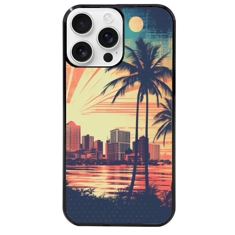 Coque noire taperso pour Iphone 16 16E PLUS MAX PRO avec motif hawaii retro protection antichoc personnalisée