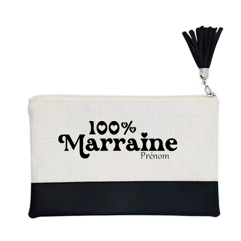Pochette personnalisée motif marraine 100% en toile et simili cuir personnalisée
