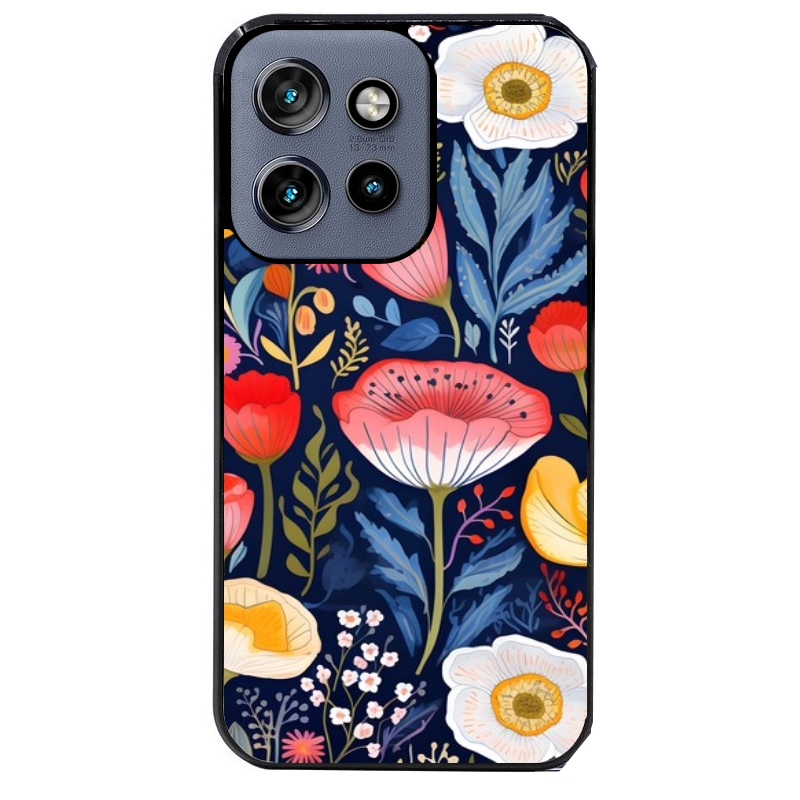 Coque noire taperso pour Moto Edge 60 et Neo Fusion Pro avec motif fleur coquelicot protection antichoc personnalisée