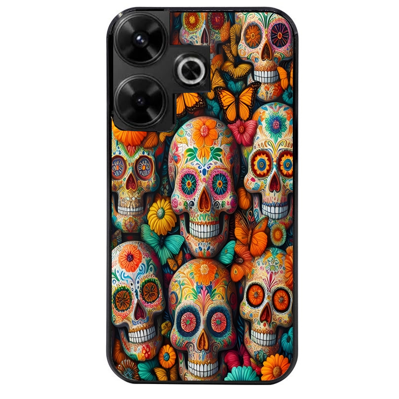 Coque noire taperso pour POCO M6 4G avec motif mort mexicaine papillon protection antichoc personnalisée