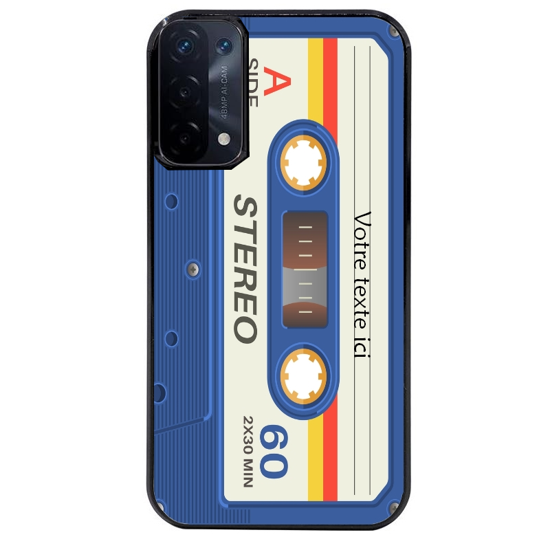 Coque noire taperso pour OPPO A54 et A74 5G personnalisable avec motif cassette bleu protection antichoc personnalisée