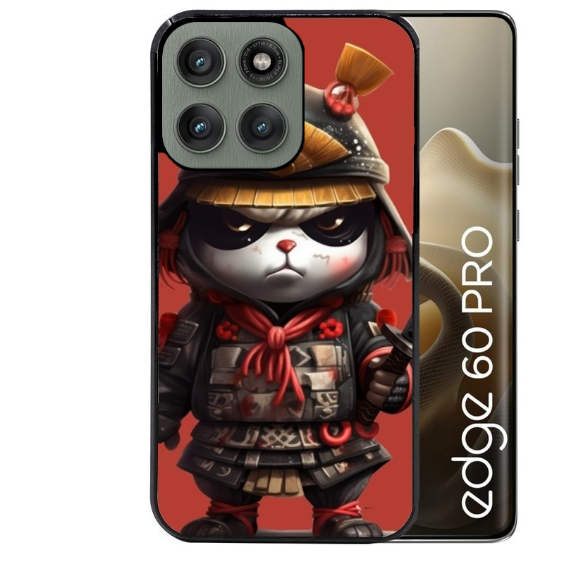 Coque noire taperso pour Moto Edge 60 et Neo Fusion Pro avec motif panda et samourai protection antichoc personnalisée