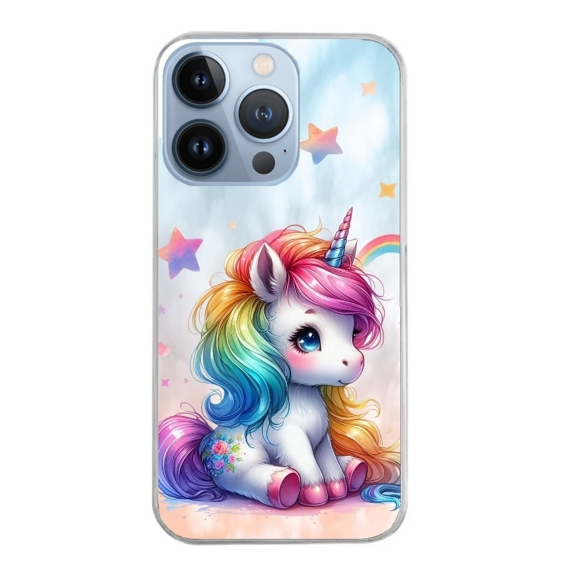 Coque taperso pour Iphone 13 et PRO MINI PRO MAX avec motif licorne et etoiles protection antichoc personnalisée