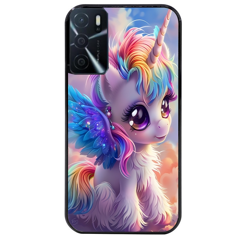Coque noire taperso pour OPPO A16 et A16S avec motif licorne style anime protection antichoc personnalisée